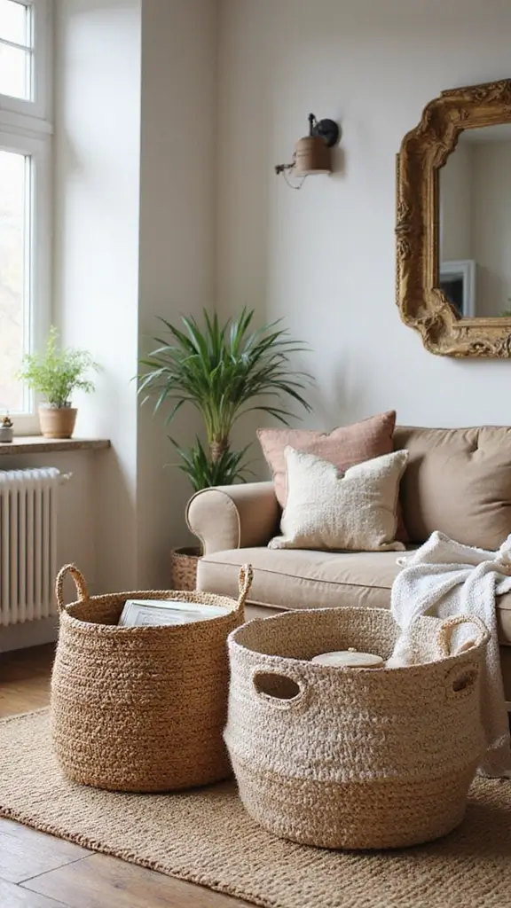 40 Small House Interior Design Ideas That Maximize Space - 15. Stylish Storage Baskets