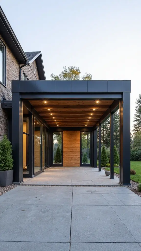 41 Car Porch Design Modern Ideas for a Stunning Entrance - 13. Contemporary Metal Frame