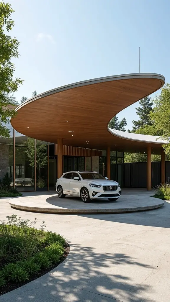 41 Car Porch Design Modern Ideas for a Stunning Entrance - 17. Circular Car Porch Design