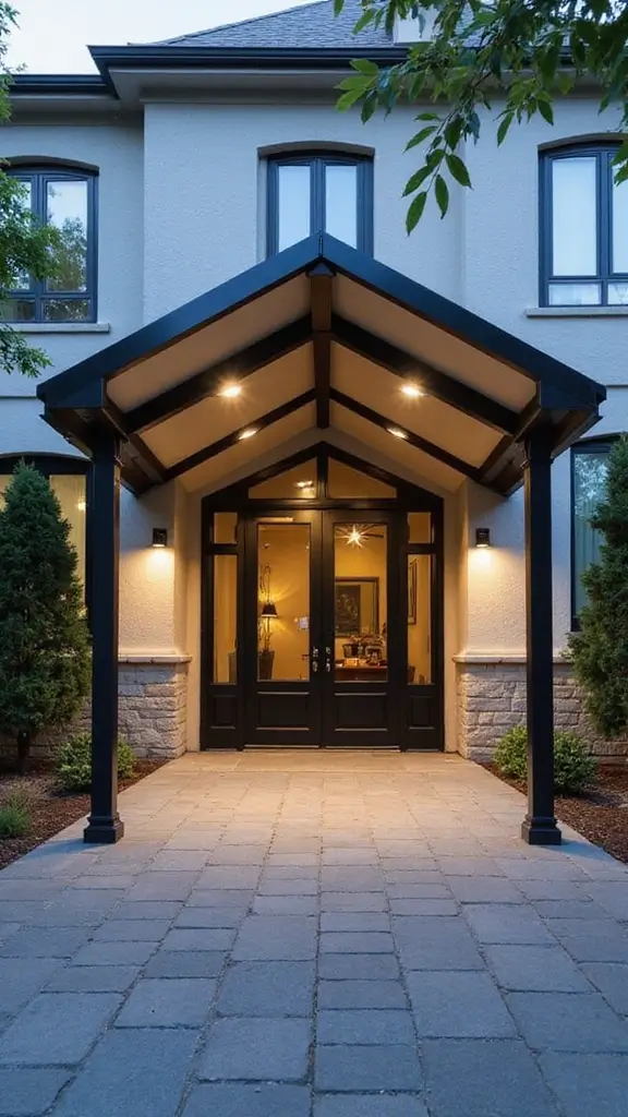 41 Car Porch Design Modern Ideas for a Stunning Entrance - 31. Elegant Canopy with Lighting