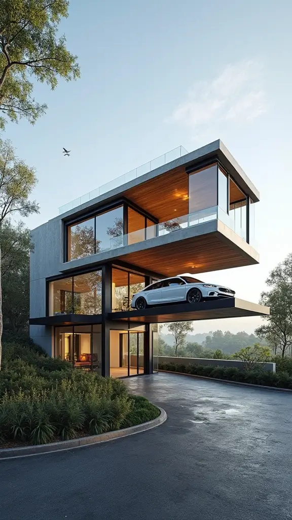 41 Car Porch Design Modern Ideas for a Stunning Entrance - 7. Floating Carport Design