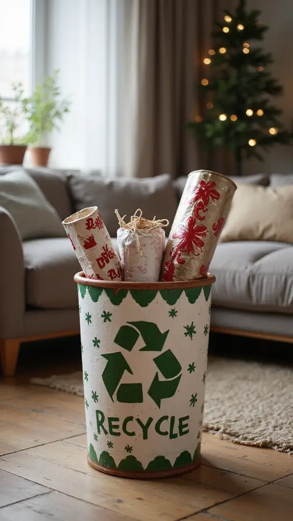 41 Christmas Home Decor Ideas That Feel Warm & Bright - 25. Recycling Bin for Wrapping Waste
