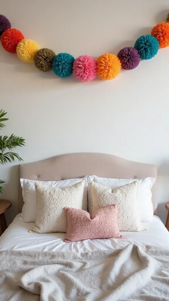 41 DIY Crafts for Home Decor That Look Expensive but Aren’t - 15. Colorful Pom-Pom Garland