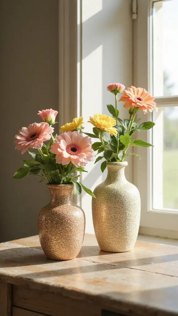 41 DIY Crafts for Home Decor That Look Expensive but Aren’t - 24. Glittered Vases