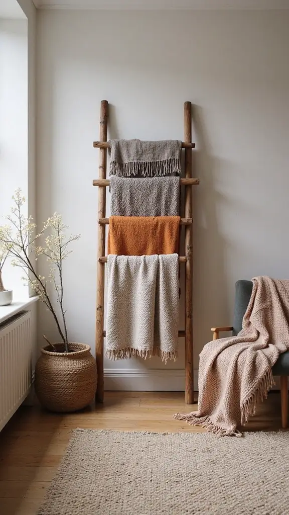 41 Dollar Tree DIY Home Decor Ideas That Look Expensive - 29. Cozy Blanket Ladder