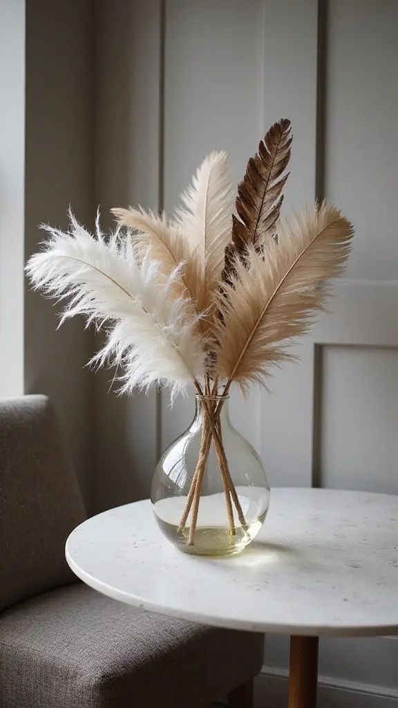 41 Dollar Tree DIY Home Decor Ideas That Look Expensive - 39. Decorative Feather Display