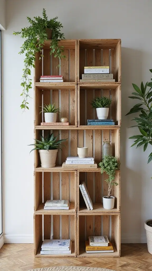 41 Dollar Tree DIY Home Decor Ideas That Look Expensive - 5. Upcycled Wooden Crate Shelves