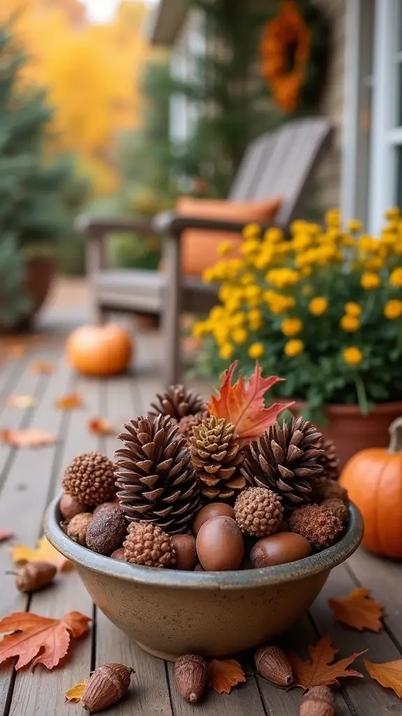 41 Fall Front Door Decor Ideas That Make a Statement - 10. Acorn and Pinecone Centerpiece