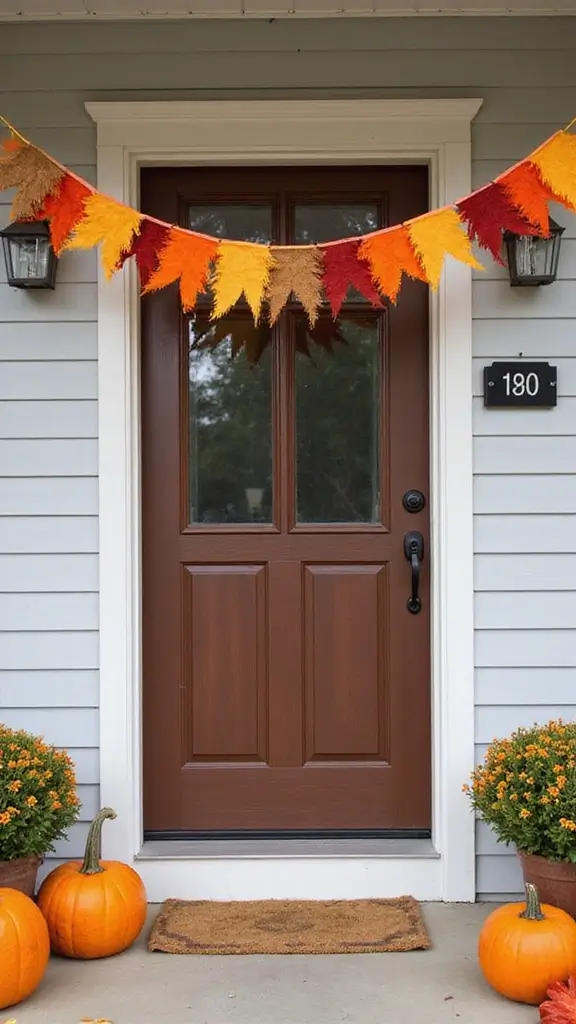 41 Fall Front Door Decor Ideas That Make a Statement - 16. Colorful Fall Bunting