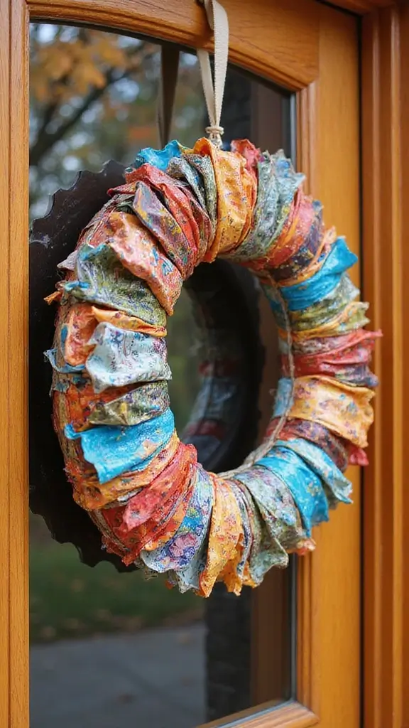 41 Fall Front Door Decor Ideas That Make a Statement - 2. Recycled Bag Wreath