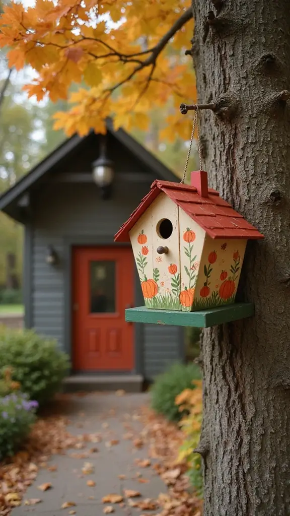 41 Fall Front Door Decor Ideas That Make a Statement - 24. Seasonal Birdhouse