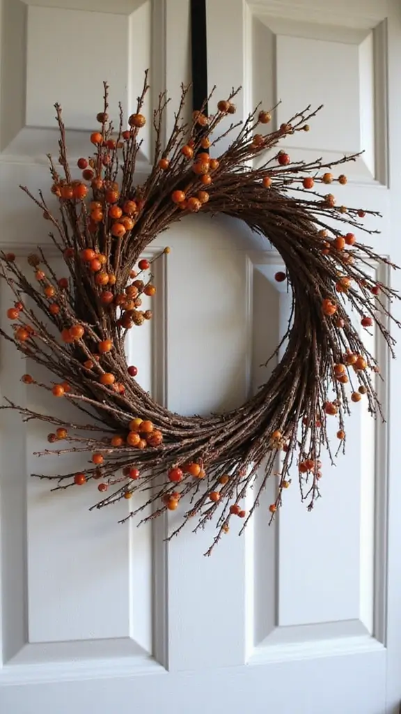 41 Fall Front Door Decor Ideas That Make a Statement - 25. Handcrafted Twig and Berry Wreath