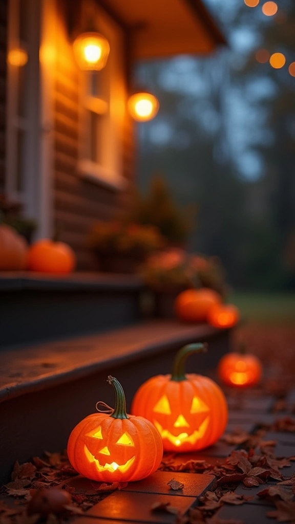 41 Fall Front Door Decor Ideas That Make a Statement - 29. Pumpkin Lanterns