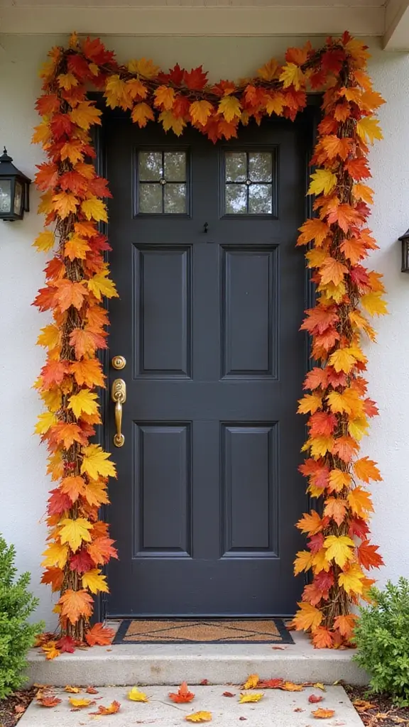 41 Fall Front Door Decor Ideas That Make a Statement - 33. Colorful Fall Leaves Garland