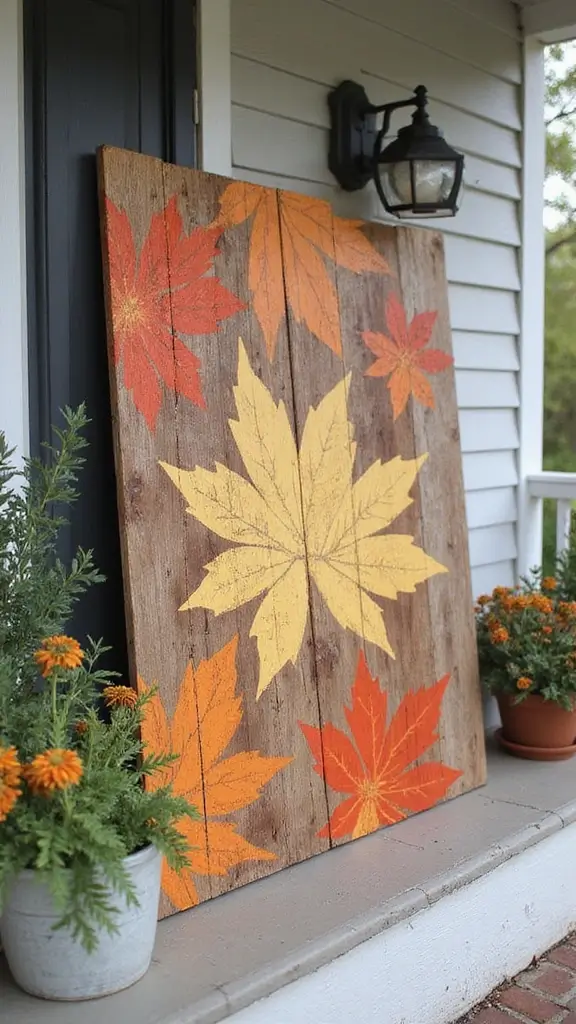 41 Fall Front Door Decor Ideas That Make a Statement - 34. Rustic Fall-Themed Art