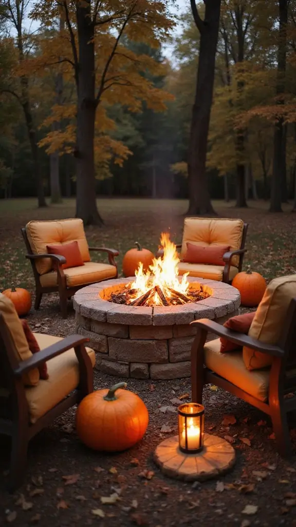 41 Fall Front Door Decor Ideas That Make a Statement - 39. Seasonal Fire Pit Setup