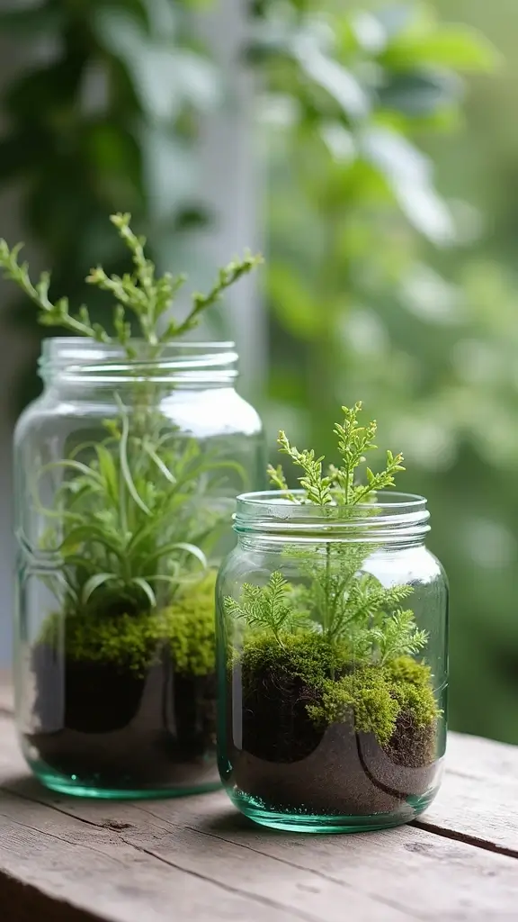 41 Fall Front Door Decor Ideas That Make a Statement - 41. Upcycled Glass Jar Terrariums