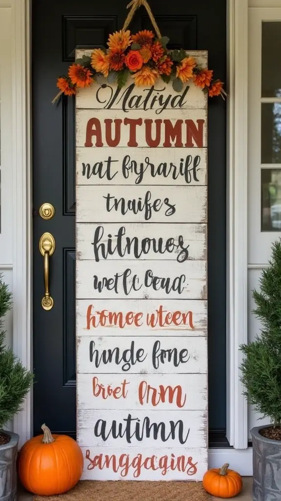 41 Fall Front Door Decor Ideas That Make a Statement - 5. Upcycled Wooden Pallet Sign
