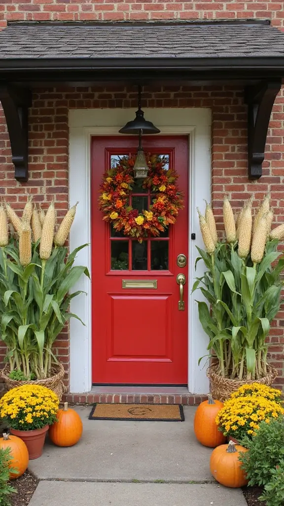 41 Fall Front Door Decor Ideas That Make a Statement - 6. Cornstalk Bundles
