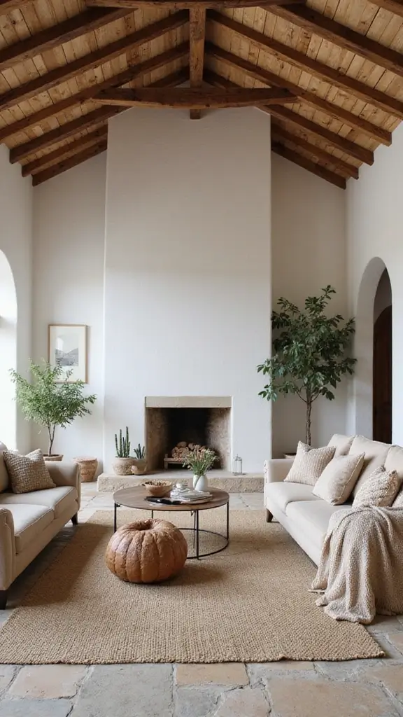 41 Half Vaulted Ceiling Living Room Ideas That Impress - 1. Rustic Beams and Natural Materials