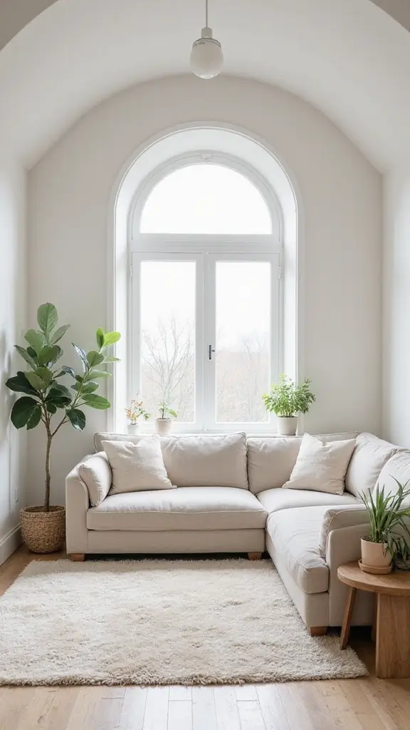 41 Half Vaulted Ceiling Living Room Ideas That Impress - 5. Minimalist Zen Space