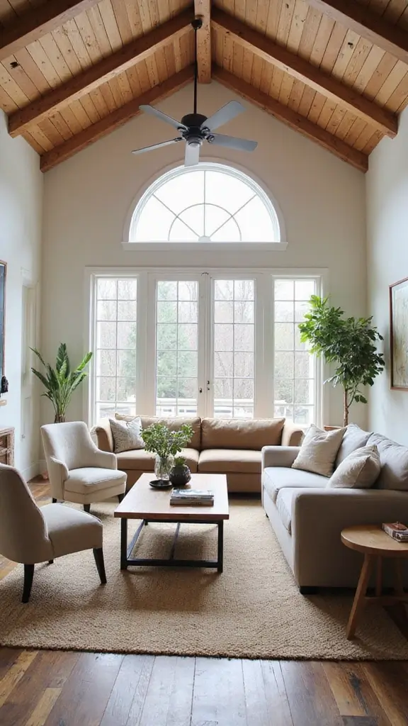 41 Half Vaulted Ceiling Living Room Ideas That Impress - 6. Farmhouse Modern Fusion