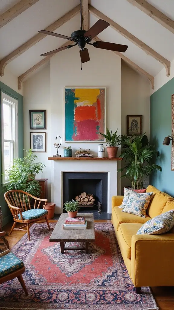 41 Half Vaulted Ceiling Living Room Ideas That Impress - 7. Eclectic Bohemian Vibes