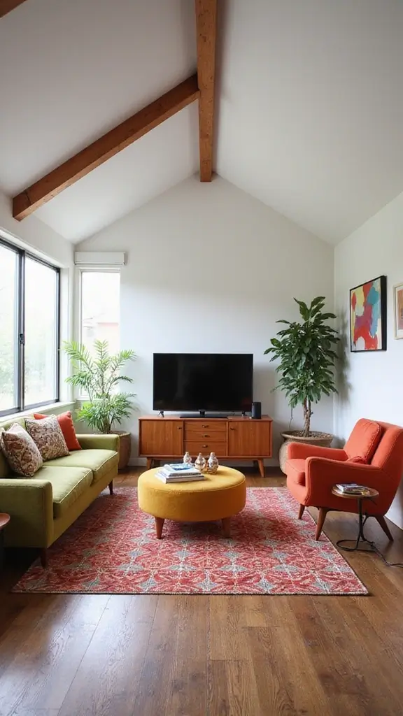 41 Half Vaulted Ceiling Living Room Ideas That Impress - 8. Mid-Century Modern Elegance