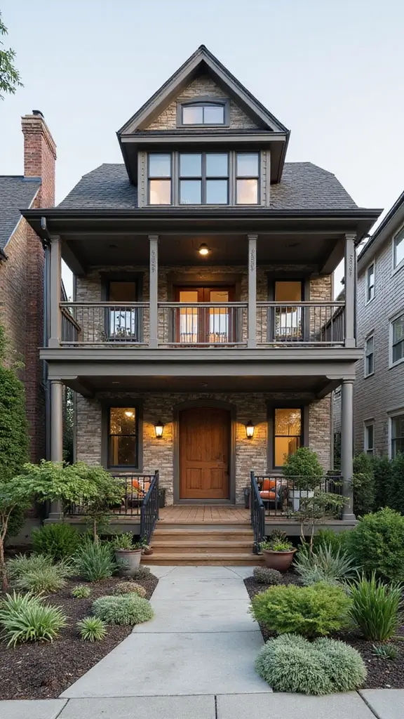 41 House with Wrap Around Porch Designs That Feel Timeless - 21. Urban Chic Townhouse