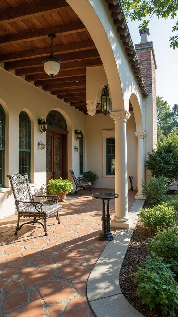 41 House with Wrap Around Porch Designs That Feel Timeless - 23. Classic Spanish Revival