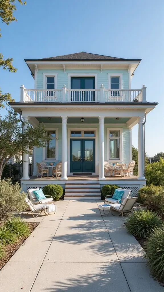 41 House with Wrap Around Porch Designs That Feel Timeless - 24. Modern Beach House Escape