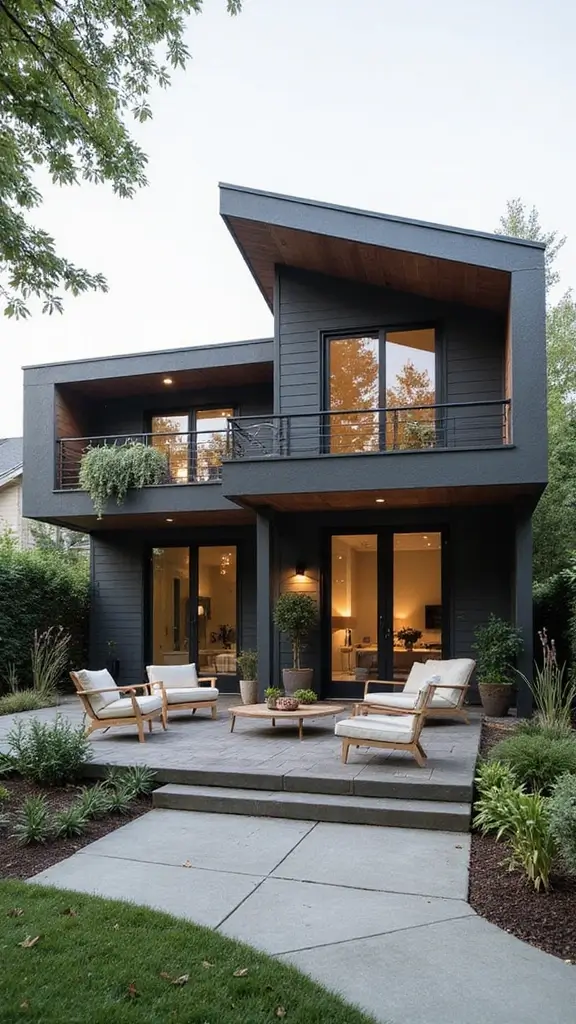 41 House with Wrap Around Porch Designs That Feel Timeless - 32. Sleek Urban Modernity