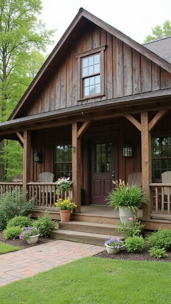 41 House with Wrap Around Porch Designs That Feel Timeless - 35. Rustic Barn-Style Charm