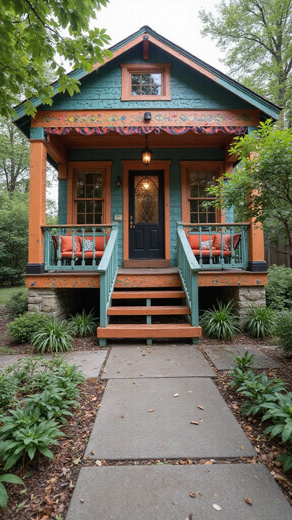 41 House with Wrap Around Porch Designs That Feel Timeless - 38. Artsy Bohemian Escape