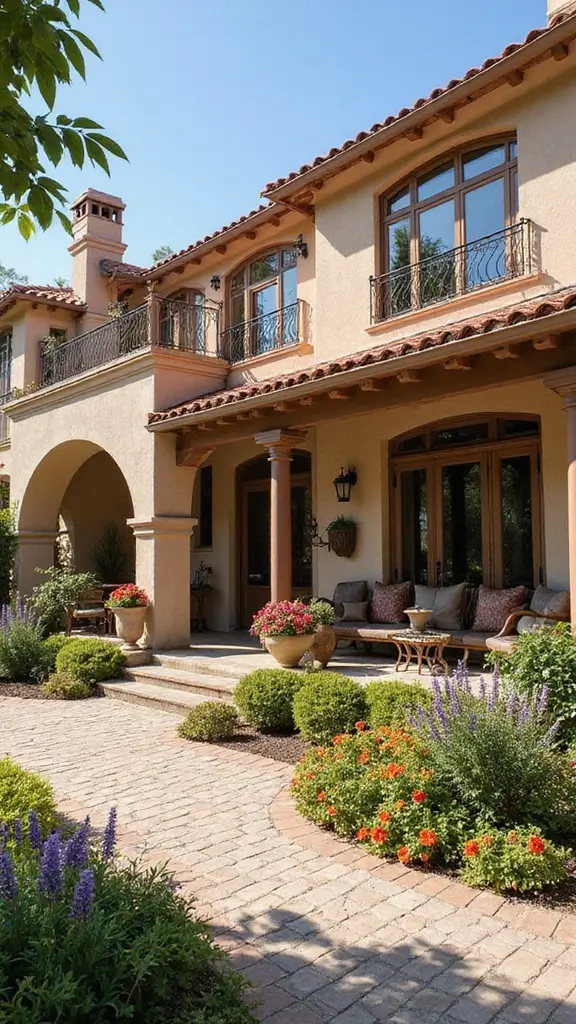 41 House with Wrap Around Porch Designs That Feel Timeless - 8. Elegant Mediterranean Escape