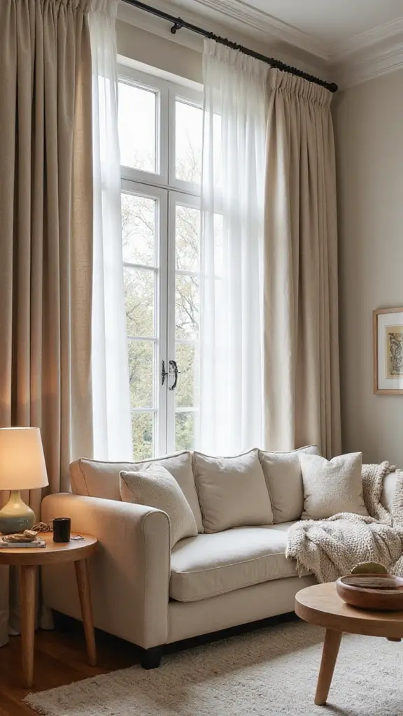 41 Modern Luxury Living Room Interior Design That Feels Effortless - 17. Elegant Window Treatments