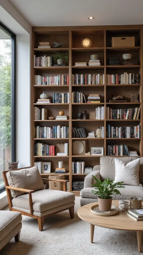 41 Modern Luxury Living Room Interior Design That Feels Effortless - 21. Curated Bookshelves