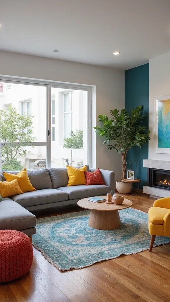 41 Modern Luxury Living Room Interior Design That Feels Effortless - 38. Colorful Accent Pieces
