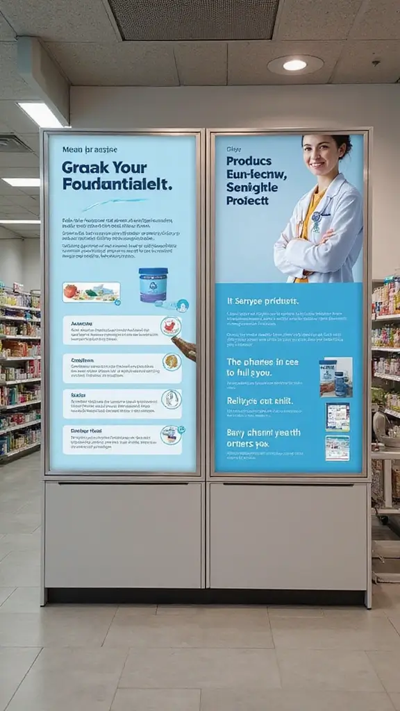 41 Pharmacy Design Interior Modern Concepts That Attract Customers - 19. Engaging Informational Displays