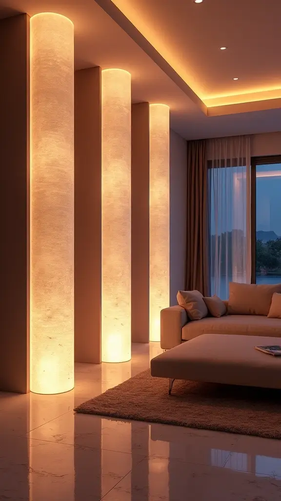 41 Pillar Design Interior Modern Styles That Add Drama - 11. LED-Backlit Pillars