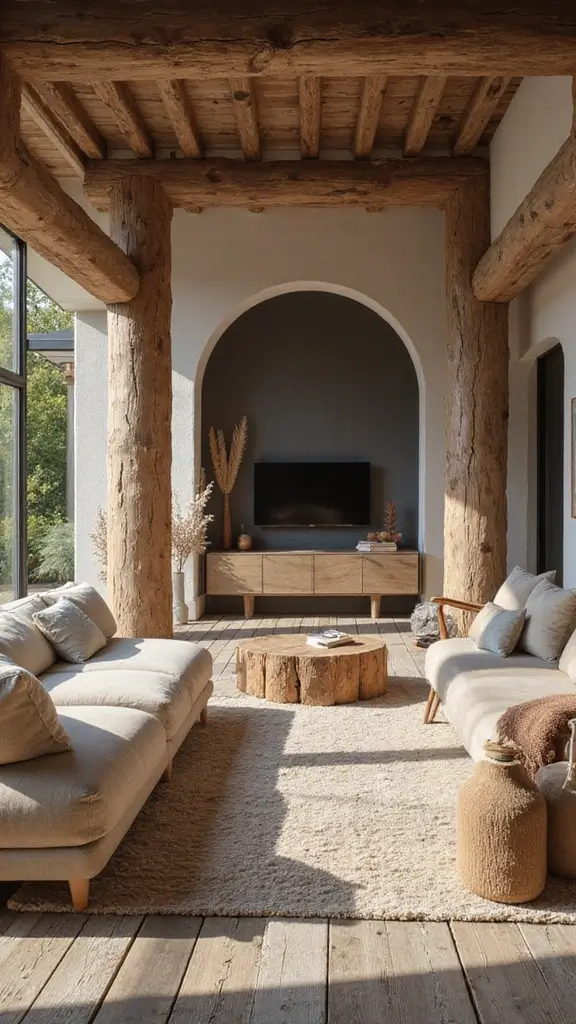 41 Pillar Design Interior Modern Styles That Add Drama - 3. Rustic Wood Pillars