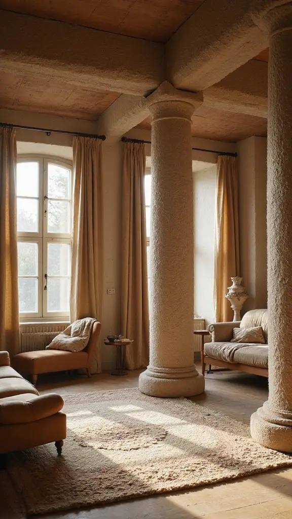 41 Pillar Design Interior Modern Styles That Add Drama - 8. Textured Fabric-Wrapped Pillars