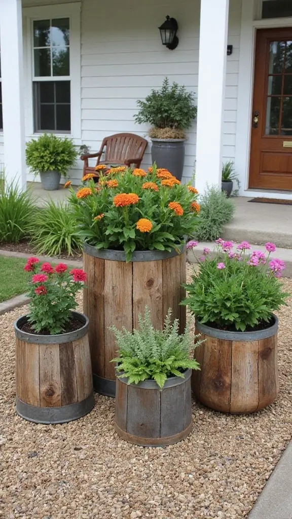 41 Ranch Home Exterior Makeover Ideas That Wow - 18. Recycled Material Planters