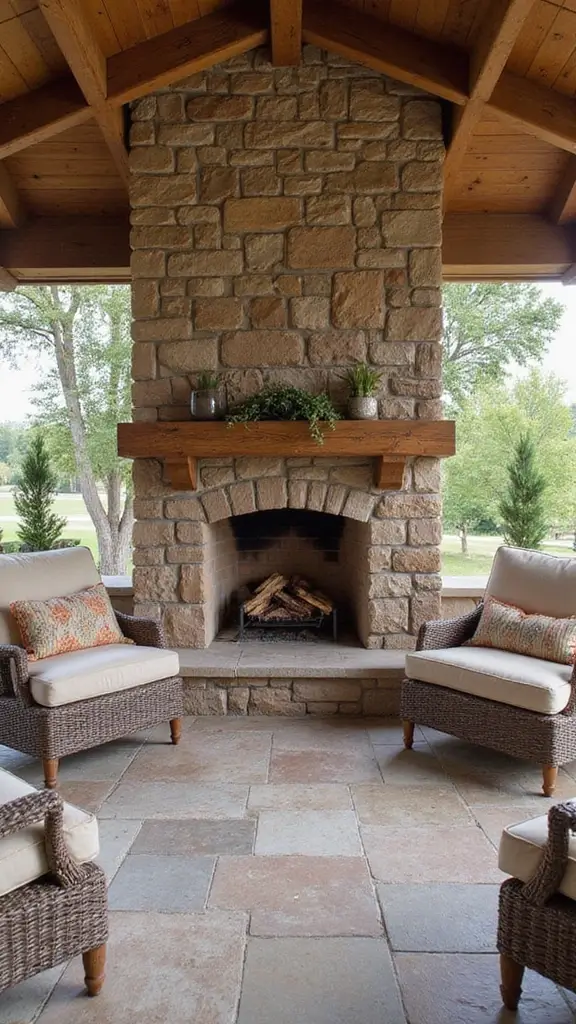 41 Ranch Home Exterior Makeover Ideas That Wow - 19. Rustic Fireplaces