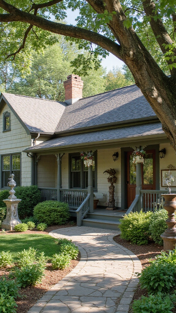 41 Ranch Home Exterior Makeover Ideas That Wow - 24. Wind Chimes and Outdoor Decor