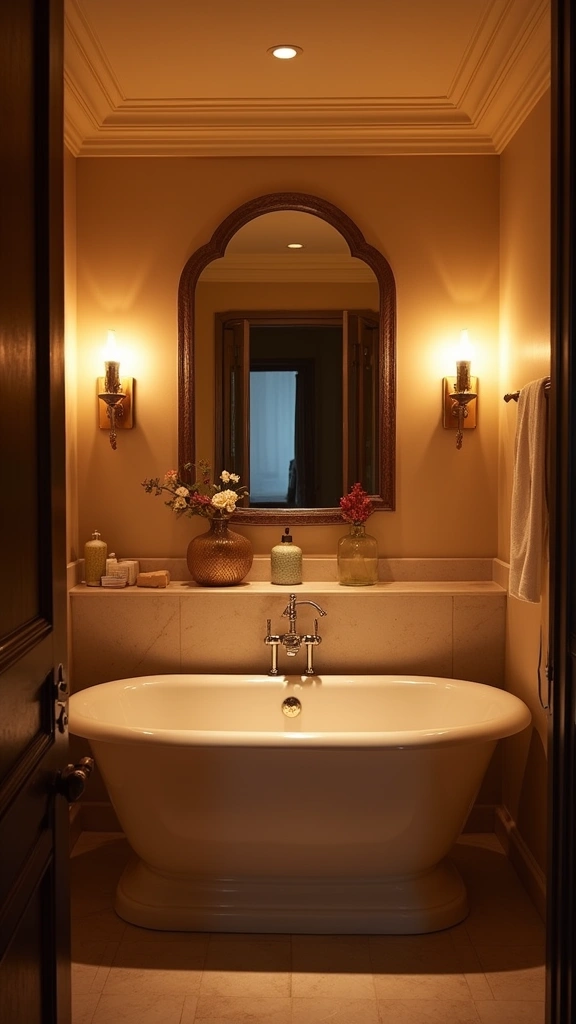41 Small Bathroom Remodel with Tub Ideas That Save Space - 13. Warm Lighting