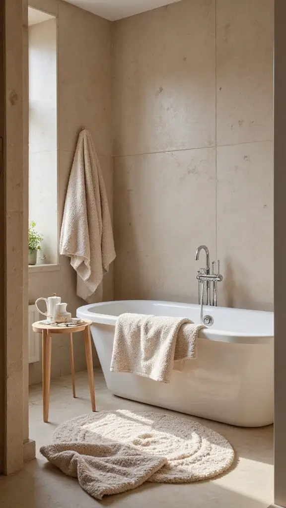 41 Small Bathroom Remodel with Tub Ideas That Save Space - 26. Luxurious Textiles