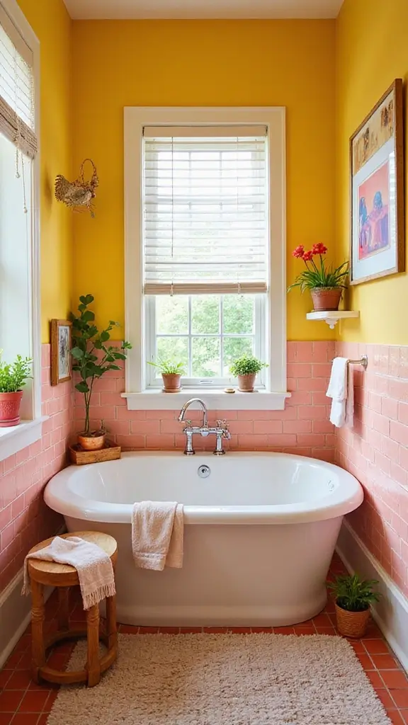 41 Small Bathroom Remodel with Tub Ideas That Save Space - 29. Bright Accent Colors
