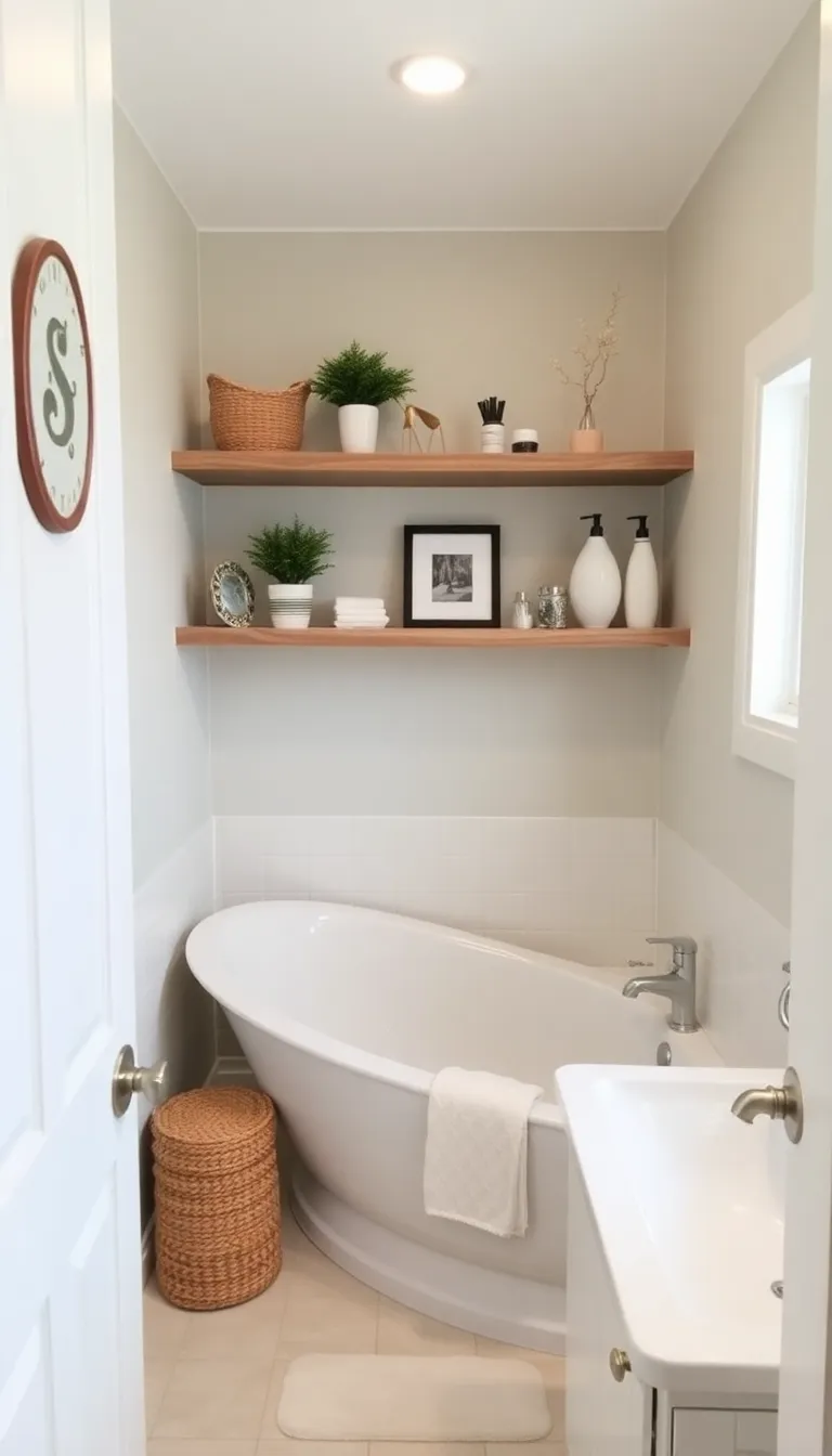 41 Small Bathroom Remodel with Tub Ideas That Save Space - 36. Open Shelving