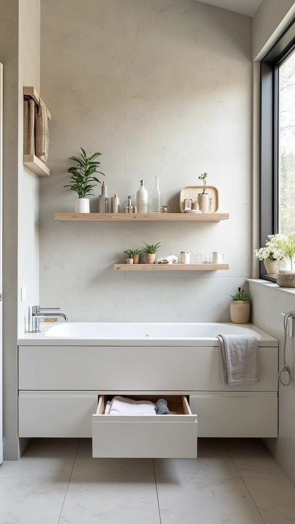 41 Small Bathroom Remodel with Tub Ideas That Save Space - 8. Smart Storage Solutions